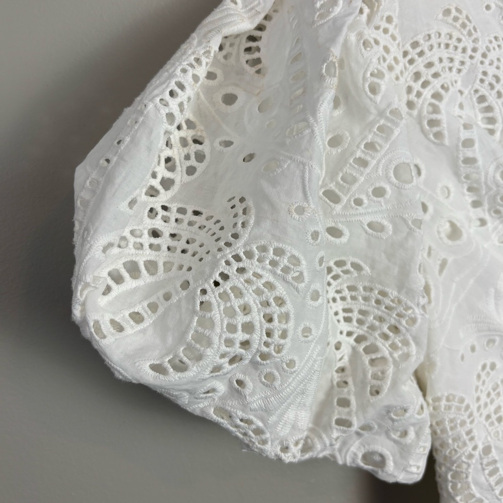 NEW FARM Rio White Eyelet Tiered Puff Sleeve Midi Dress‎ Size XS - Picture 17 of 17
